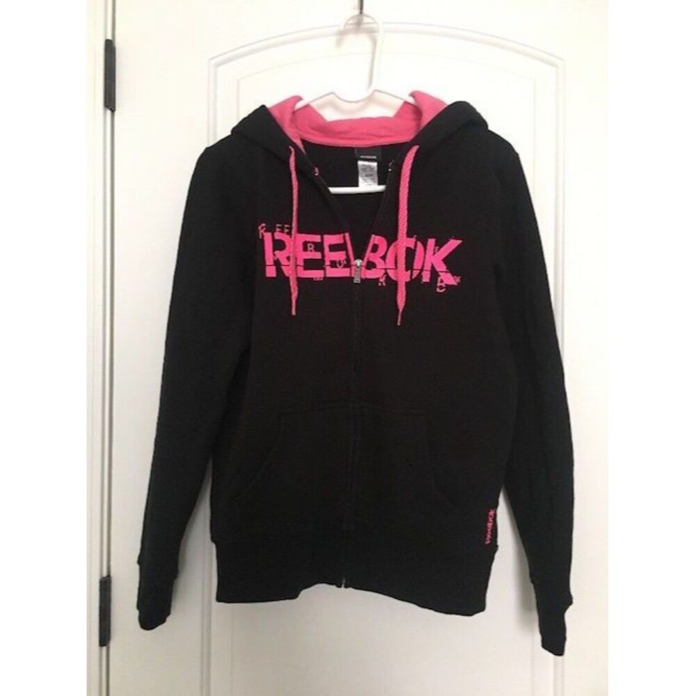 Reebok Black Pink Hoodie Sweatshirt Zippered Womens Size Small